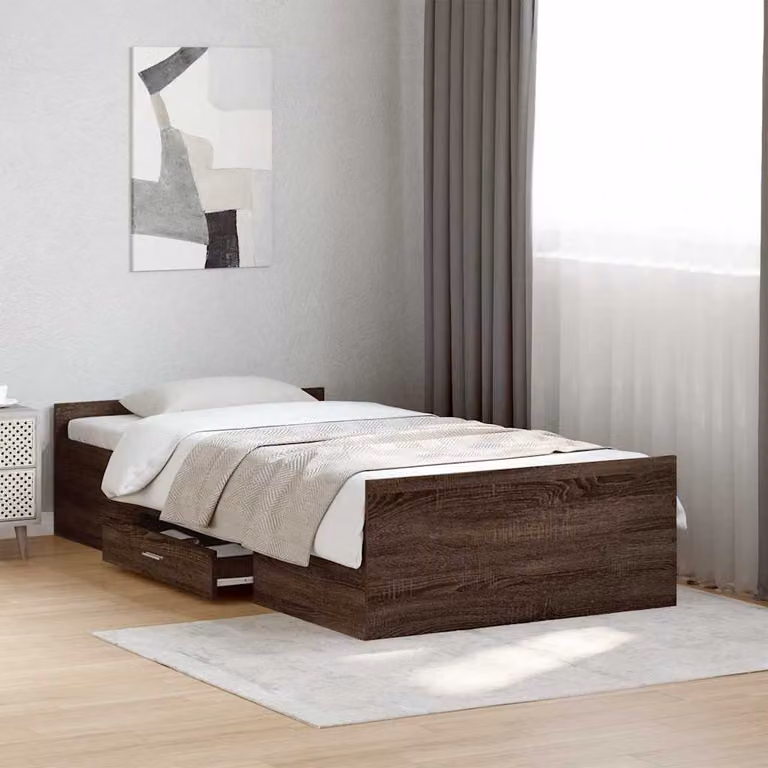 vidaXL Letto con Giroletto e Cassetti in Legno Rovere Marrone L 193 cm x P 78 cm x H 40 cm