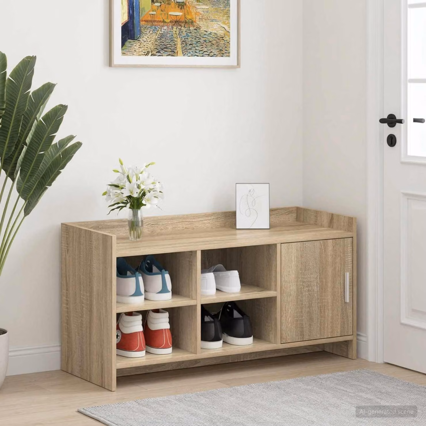 Mobile porta scarpe vidaXL in Rovere Sonoma con ante a battente, L/P/H: 100 x 39,5 x 51 cm