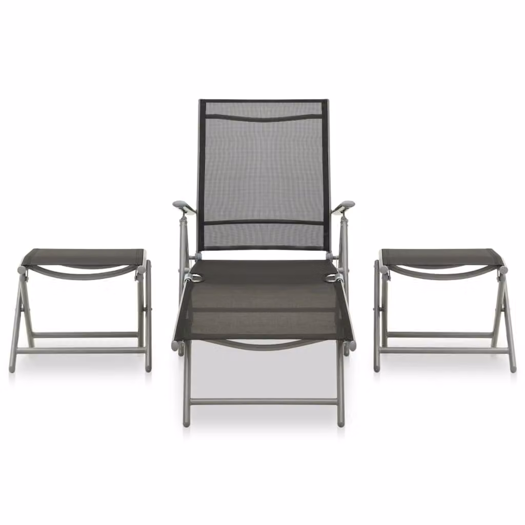 set 3 pezzi da giardino Textilene e alluminio argento