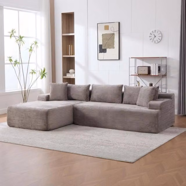 Divano compatto, divano modulare, tessuto chenille, schiuma ad alta elasticità 30D, base antiscivolo, 4 posti, grigio
