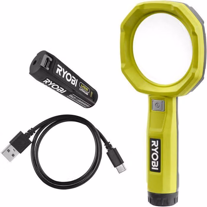 Lente d'ingrandimento illuminata a 4V USB con batteria al litio, con 3 LED, marca RYOBI - batteria da 2Ah + caricabatterie - modello RML4-120G