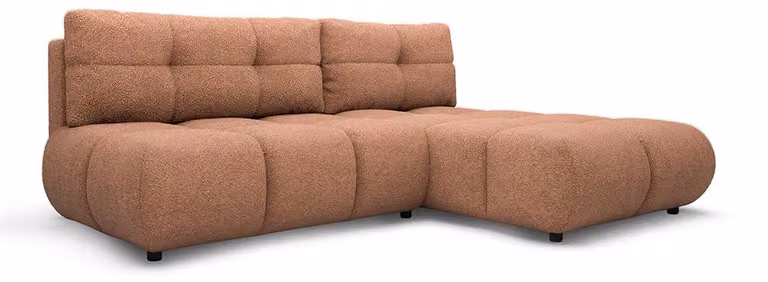 Divano angolare con funzione letto, modello Milorya, lato destro, rivestito in tessuto color mattone