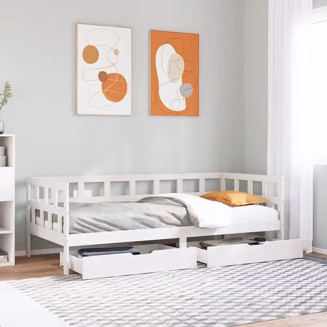 Dormeuse bianca con cassetti in legno massello di pino vidaXL L/P/H: 200 x 80 x 68,5 cm