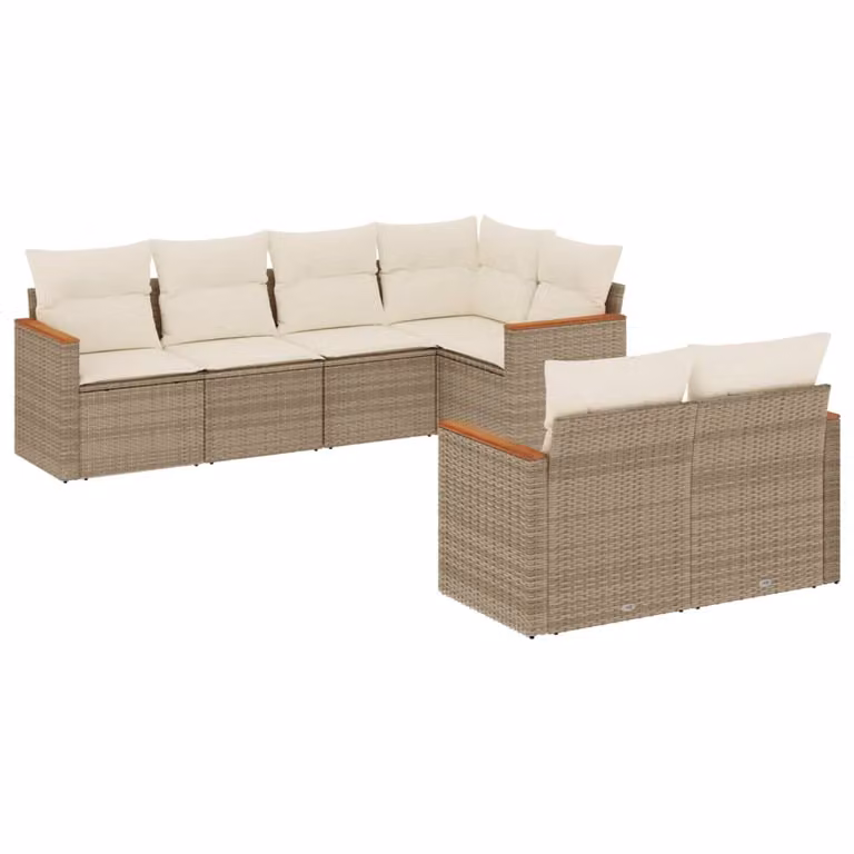 Set Divani da Giardino 7 pz con Cuscini Beige in Polyrattan