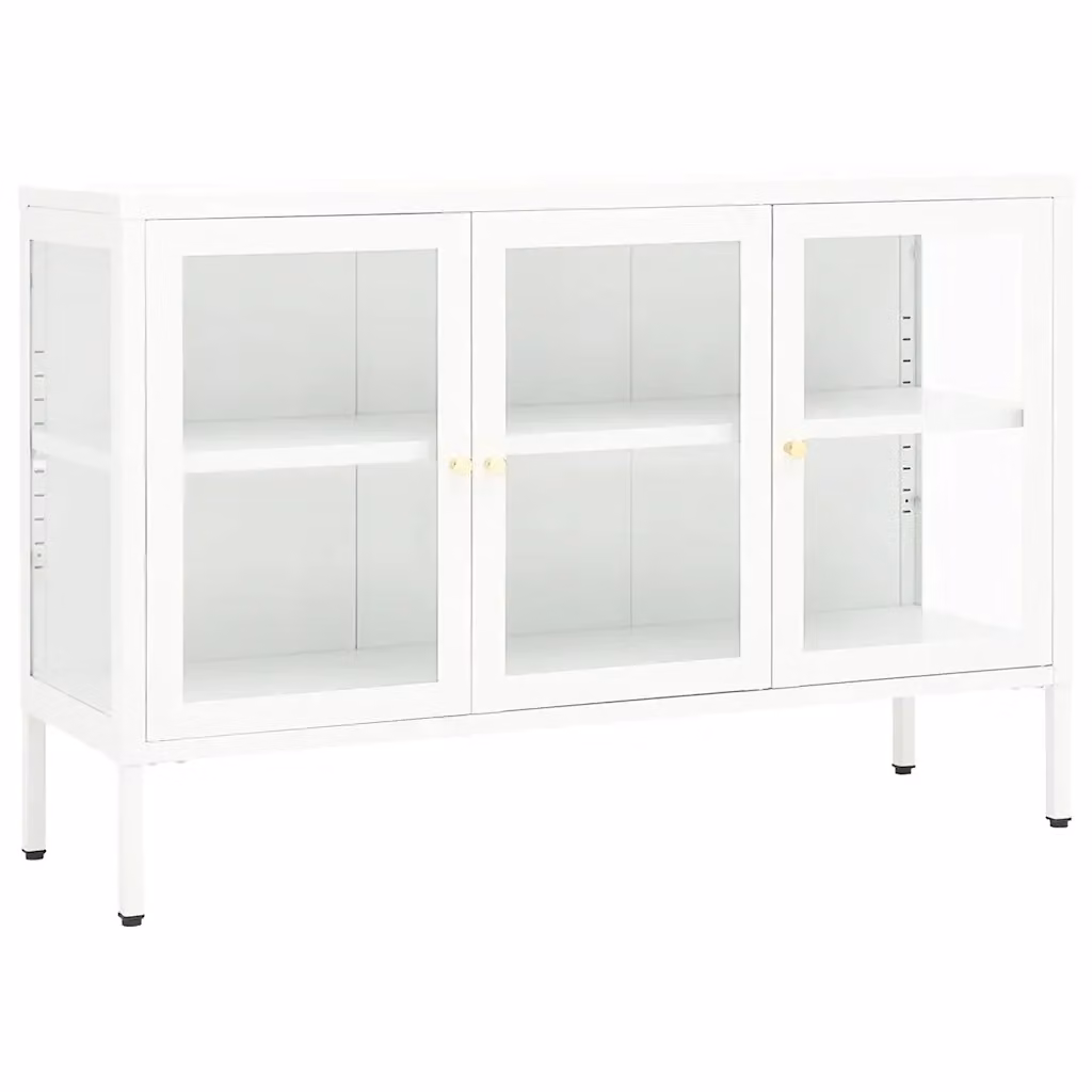 Credenza bianca vidaXL in metallo e vetro per sala da pranzo L: 105 cm, P: 35 cm, H: 70 cm – 2