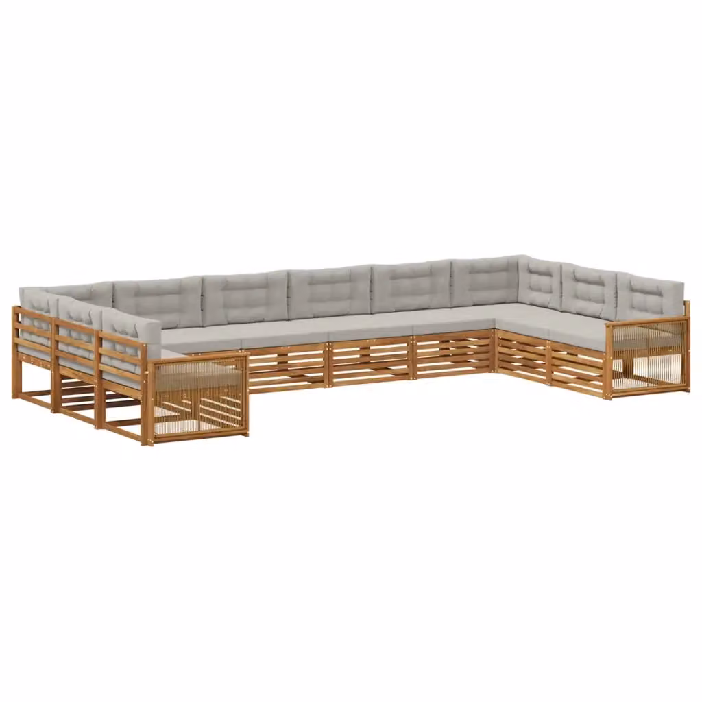 Set di divani da giardino a L vidaXL in legno di acacia con cuscini beige e grigio – 2