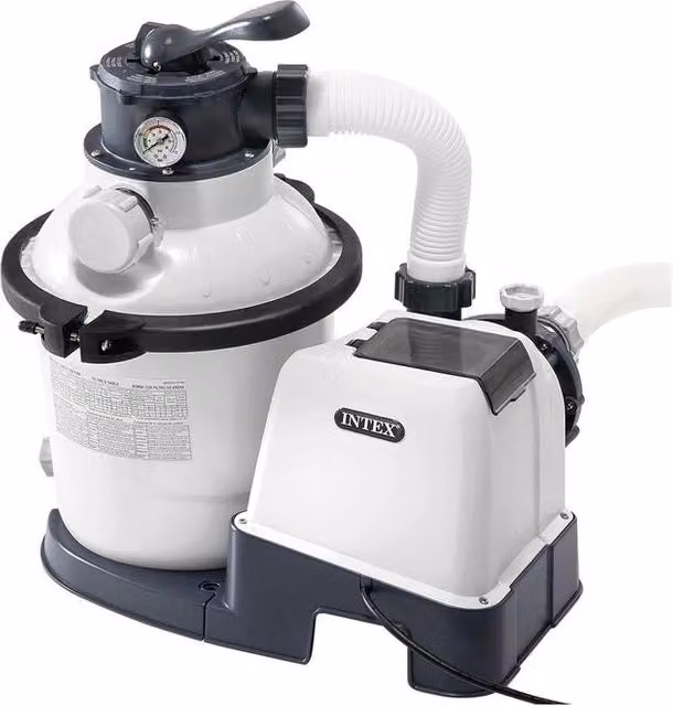 Pompa Filtro a Sabbia Intex Krystal Clear 26644 con Valvola a 6 Vie e Timer 24h, Colore Nero e Bianco