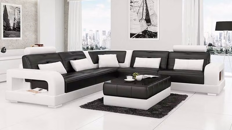 Ledersofa Ecksofa + Couchtisch Garnitur Polster L-Form Sofa Design Wohnlandschaft