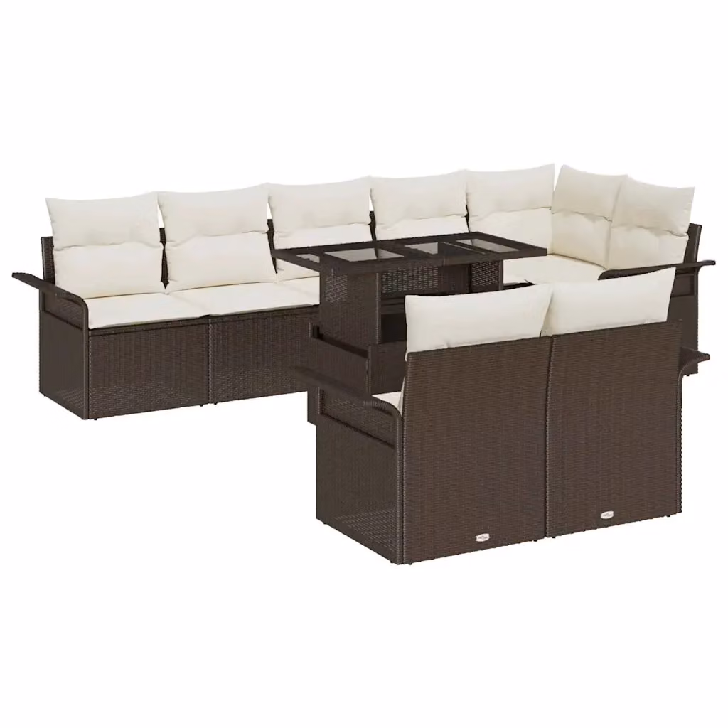 Set Divano da Giardino a L vidaXL 9 pz Marrone con Cuscini e Tavolino in Rattan e Metallo – 2