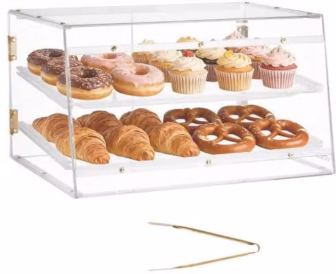 Vetrina per pasticceria e pane VEVOR in acrilico trasparente con 2 ripiani e porta posteriore magnetica L: 52,6 cm, P: 40 cm, H: 30,5 cm