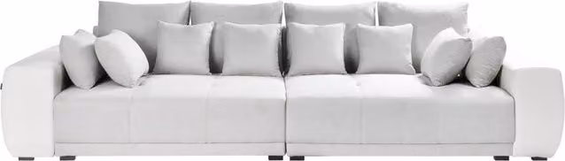 Divano 4 posti Beliani moderno in tessuto grigio e beige con 8 cuscini L: 308 cm, P: 105 cm, H: 84 cm