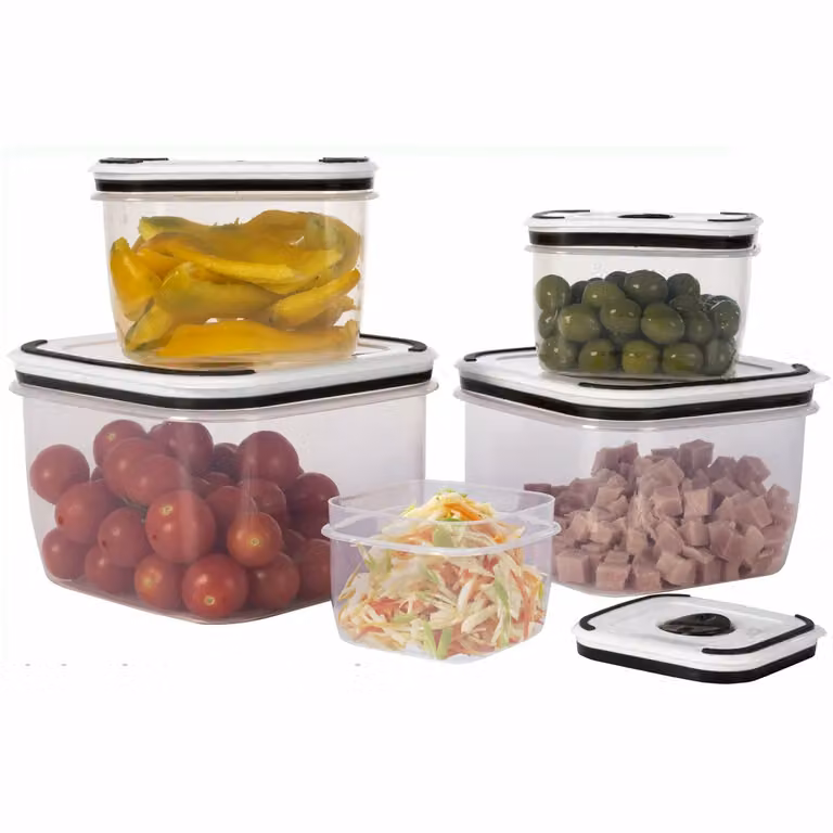 Set di 5 contenitori ermetici salvaspazio Gusto Casa in plastica trasparente, impilabili e adatti a microonde, freezer e lavastoviglie