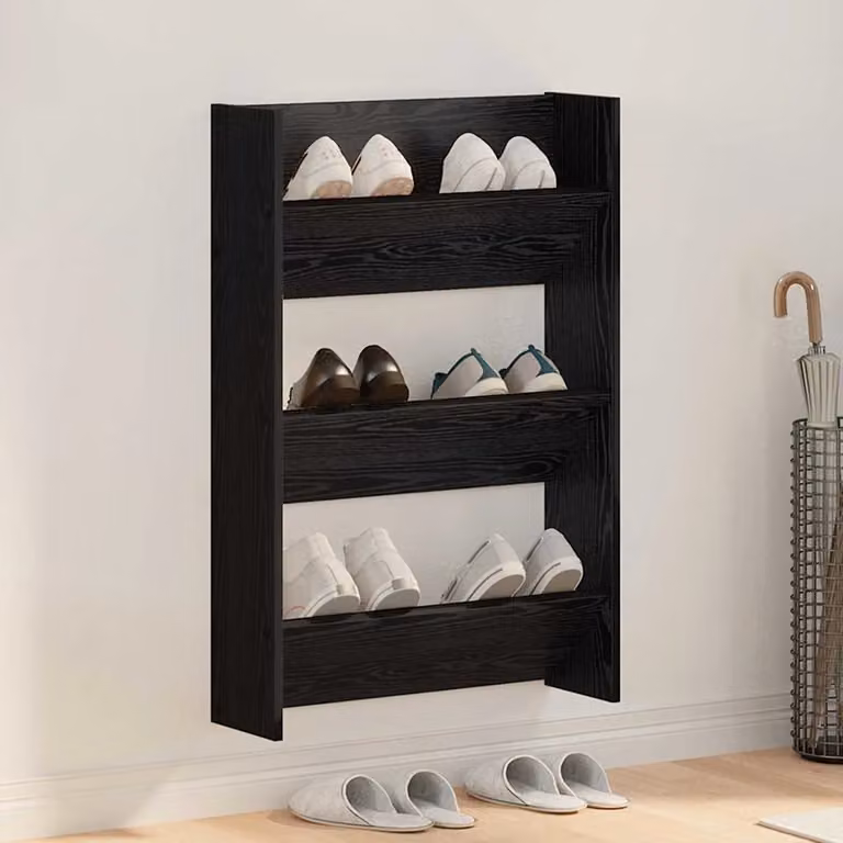 Scarpiera moderna vidaXL in legno e MDF nero con ripiani piatti L/P/H: 60 x 18 x 90 cm