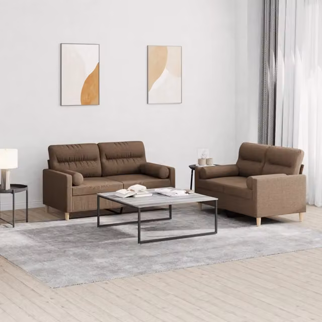 Set di Divani 2 pz con Cuscini Marrone in Tessuto 3201587