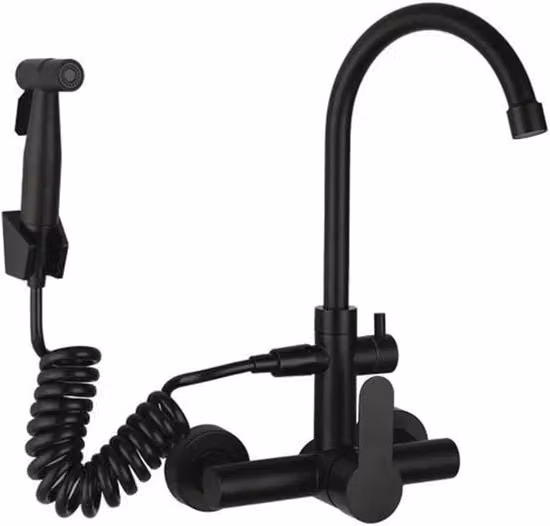 Montaggio a Parete per Rubinetto da Cucina in Acciaio Inossidabile 304 - Mistificatore Acqua Calda e Fredda con Uscita Rotativa 360° e Doccia Manuale - Nero Opaco