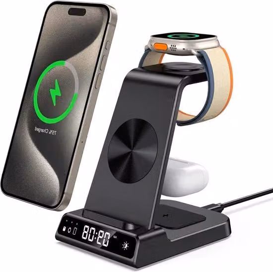 Stazione di ricarica 3 in 1 Apple con orologio per iPhone, Apple Watch Ultra e AirPods, colore nero