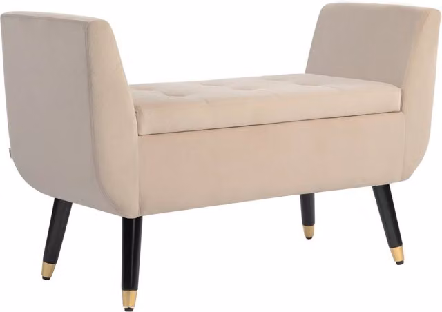 Panca imbottita con contenitore e braccioli Xylo in velluto beige L: 107 cm, P: 42 cm, H: 65 cm – 1