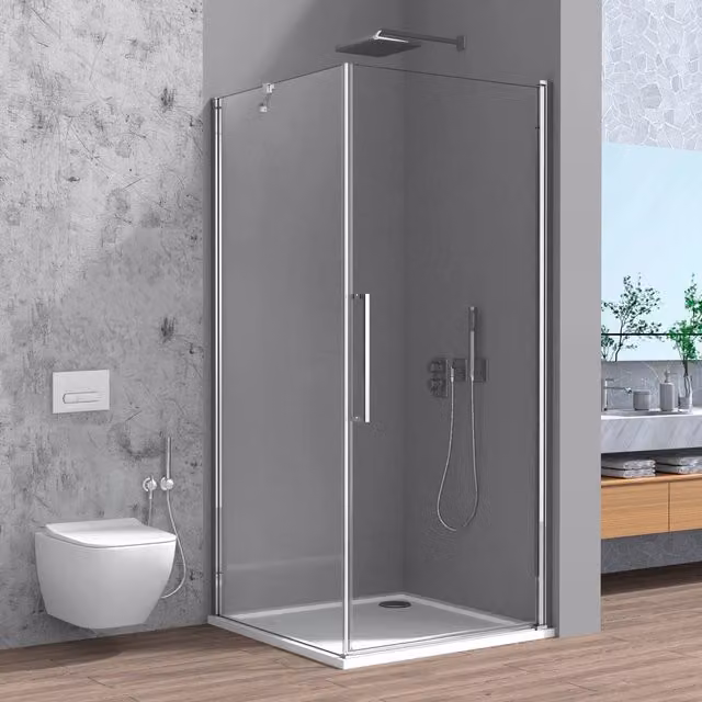Box doccia angolare Neos in vetro temperato trasparente con profili cromo, L/P/H: 80 x 80 x 195 cm