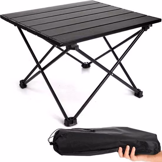 Tavolino da spiaggia in alluminio, piccolo, portatile, pieghevole, 40×35×28 cm