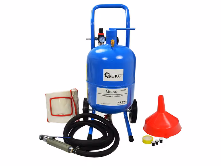 Set-kit sabbiatrice, serbatoio abrasivo portatile, sabbiatura ad aria separatore olio-acqua per rimozione di vernice macchie ruggine, 19 litri compressa con tubo e pistola per sabbiare, Geko