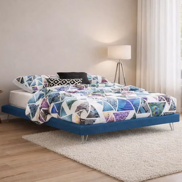Letto matrimoniale Arbatrax Talamo Italia in tessuto blu, adatto per materasso 160x200 cm