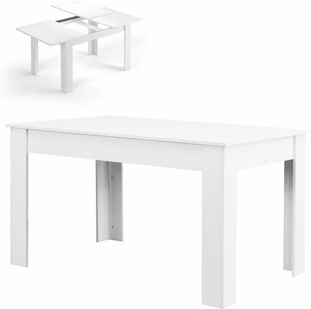 Tavolo da pranzo rettangolare estensibile Shally Dogan in legno e MDF bianco