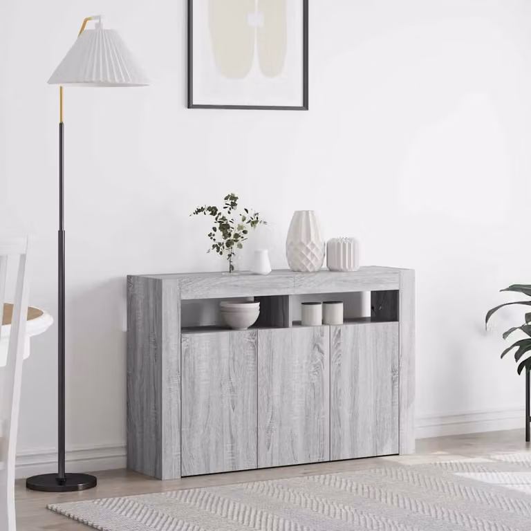 Credenza moderna vidaXL in legno MDF grigio con illuminazione integrata L: 116 cm, P: 30 cm, H: 75 cm