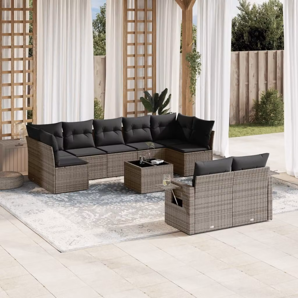 Maison Exclusive - Set Divano da Giardino 10 pz con Cuscini Grigio in Polyrattan