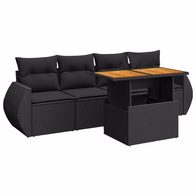 Set Divani da Giardino 5 pz con Cuscini in Polyrattan Nero