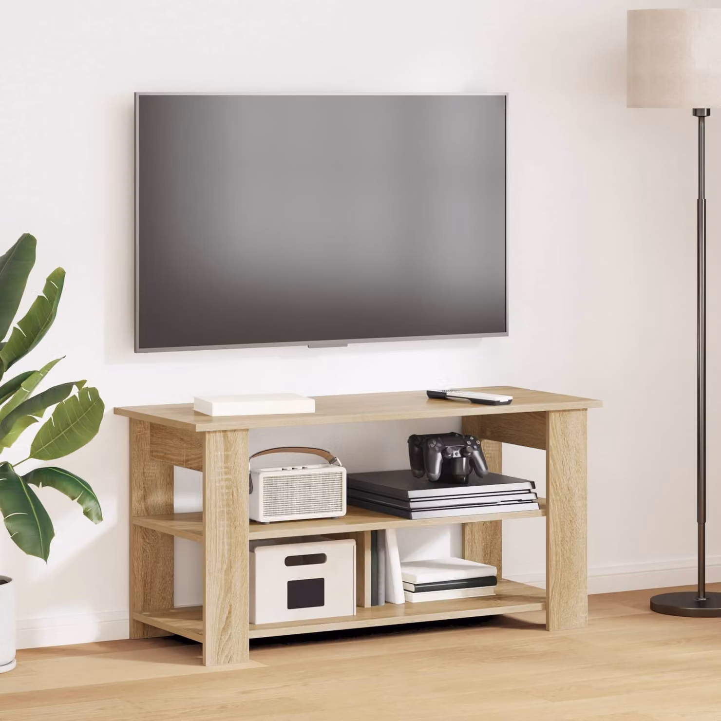 vidaXL Supporto TV moderno in legno Rovere Sonoma, colore beige/marrone, L 100 cm x P 40 cm x H 50 cm