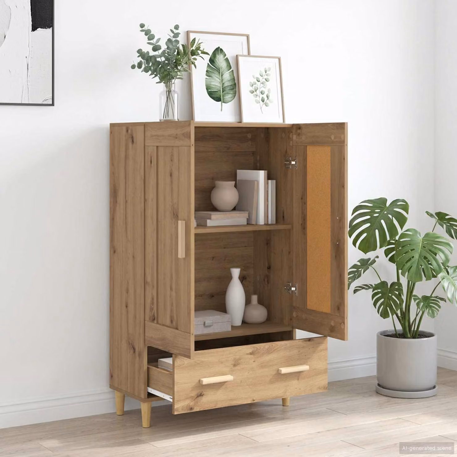 Credenza moderna vidaXL in legno rovere marrone con ante a battente e ripiani interni L: 70 cm, P: 31 cm, H: 115 cm