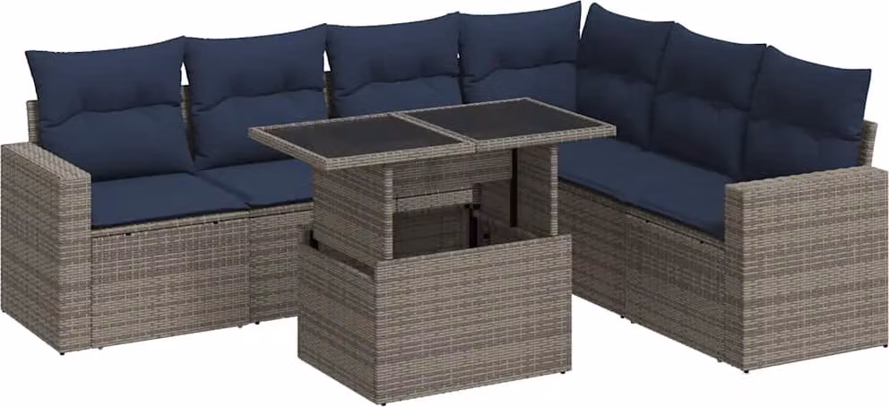 Set Divani da Giardino con Cuscini 7pz Nero Polyrattan Acacia