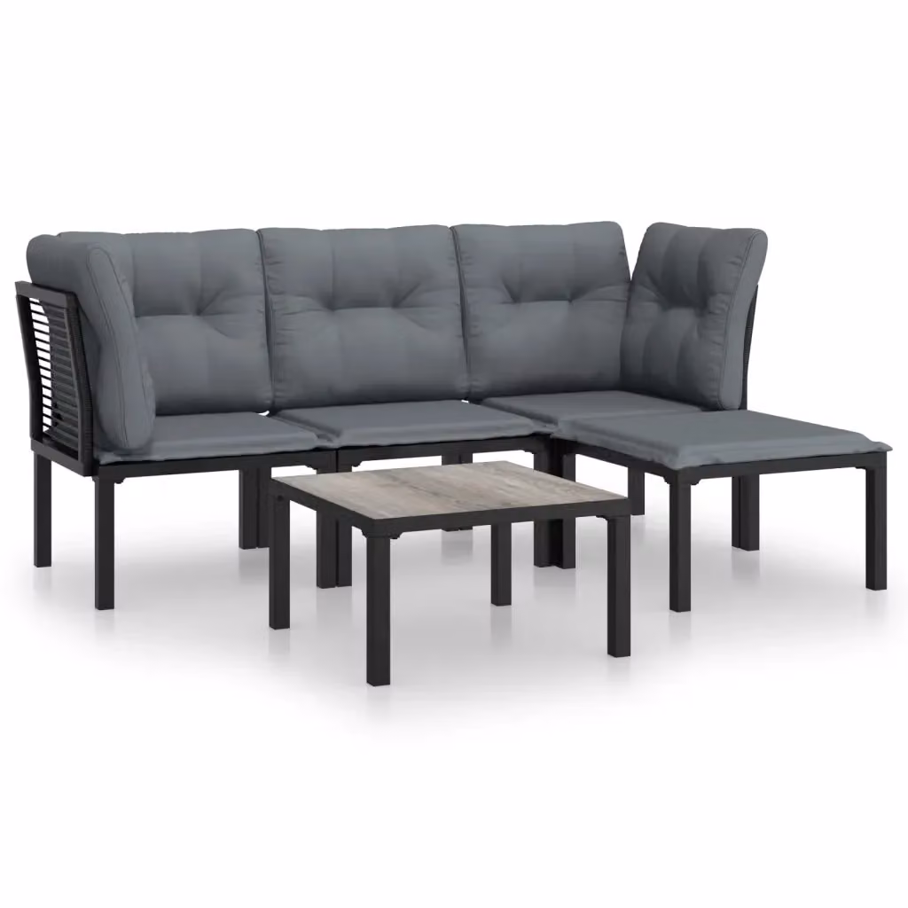 Set Salotto da Giardino Moderno vidaXL in Polyrattan Nero e Grigio con Cuscini e Tavolino – 2