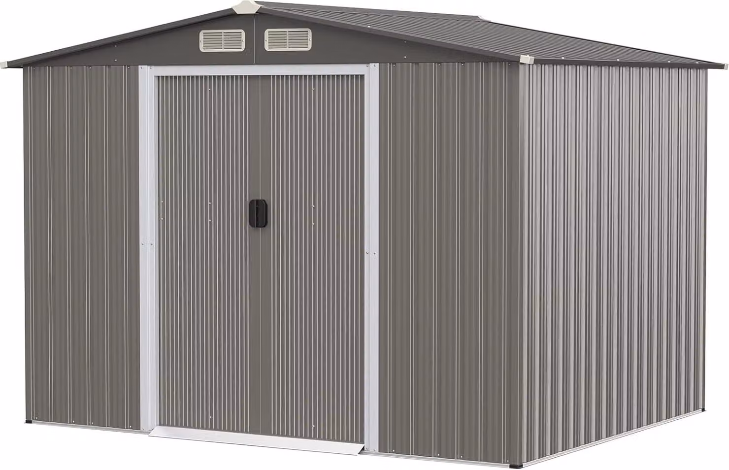 Capanno per attrezzi COSTWAY con fondamenta, 260x207x180cm, capanno per attrezzi in acciaio zincato, capanno da giardino con doppie porte e rampa, capanno da giardino con serratura, capanno in metallo per esterni (grigio scuro)