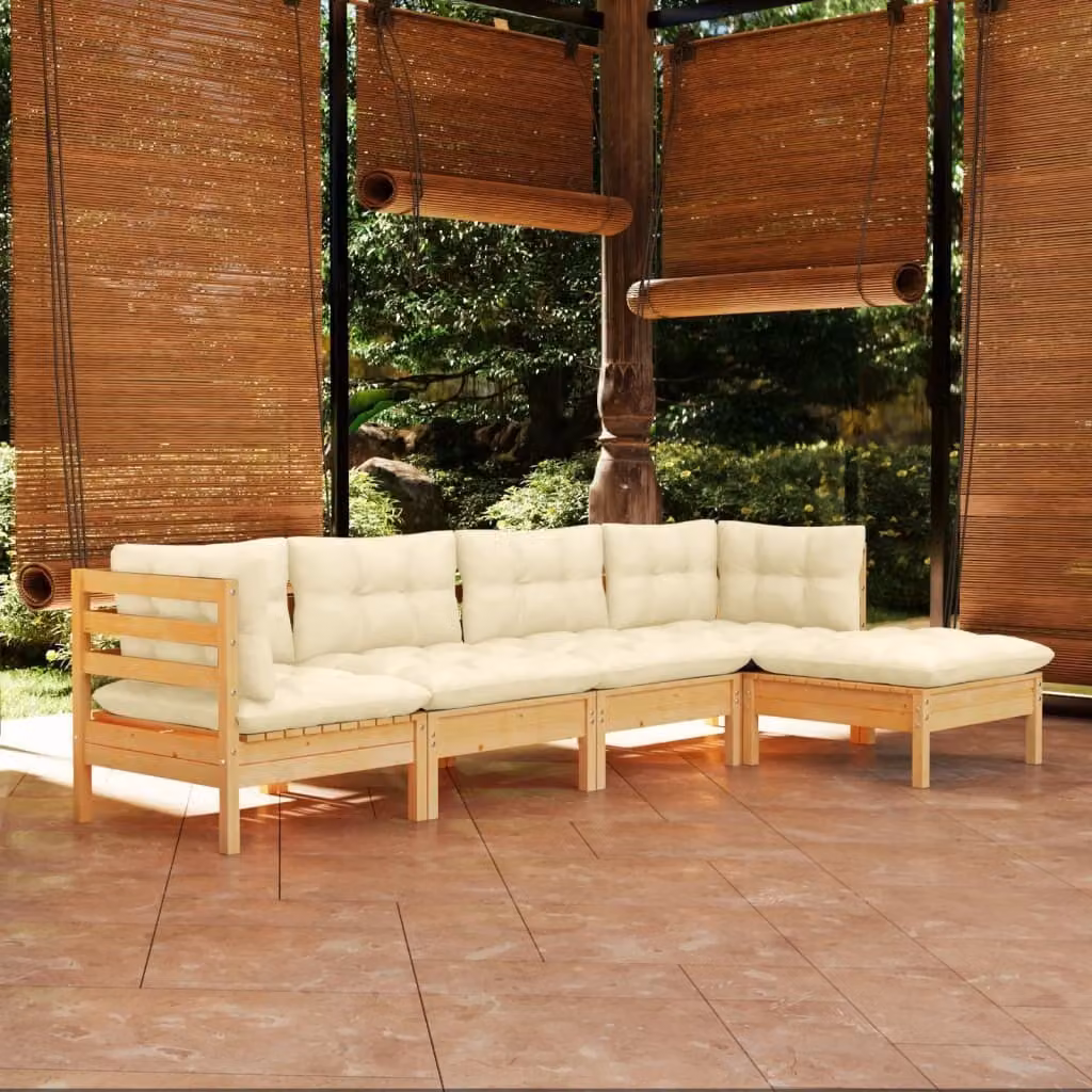 Maison Exclusive - Set Divani da Giardino 5 pz con Cuscini Crema Massello di Pino
