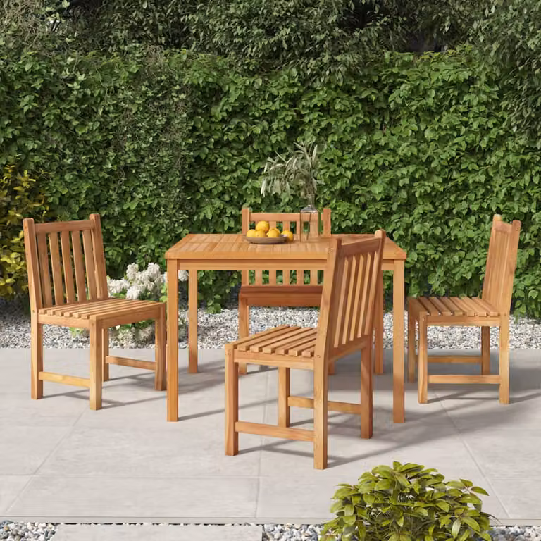 Set da pranzo per giardino vidaXL in legno di teak marrone, composto da 5 pezzi