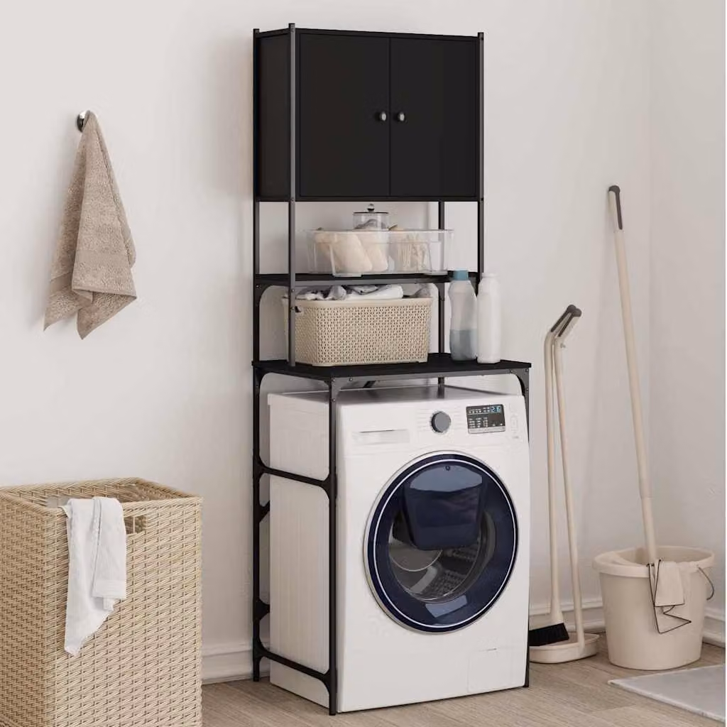 Mobile per lavatrice vidaXL in stile industriale, colore nero, L: 68 cm, P: 48,5 cm, H: 194 cm