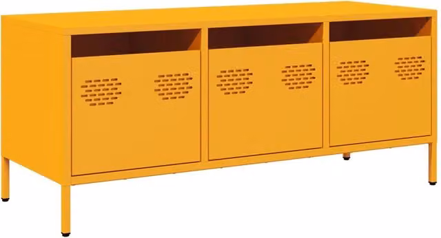 Mobile porta TV in acciaio in stile industrial giallo, L 101,5 cm x P 39 cm x H 43,5 cm – 1