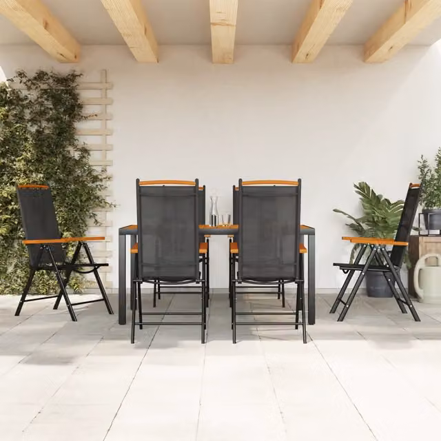 Set da Pranzo da Giardino 7 pz Nero e Marrone in Alluminio 3200602