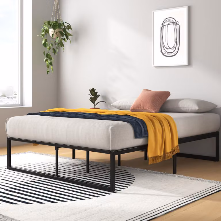 Letto in metallo, dimensioni 135x190 cm, altezza 36 cm, con spazio contenitore e struttura a telaio