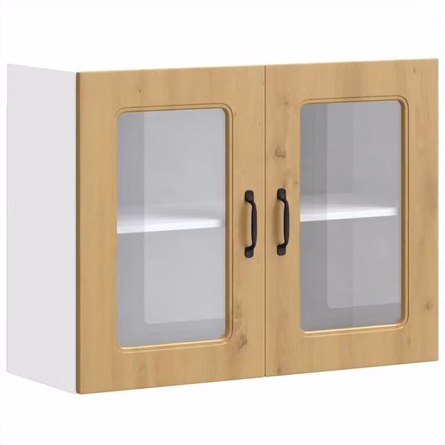 Pensile da cucina e soggiorno moderno HELLOSHOP26 con ante in vetro e finitura rovere marrone L 80 x P 31 x H 60 cm