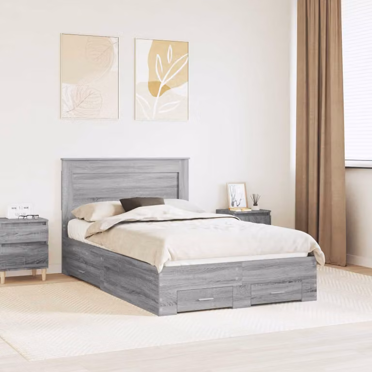 vidaXL Struttura del letto moderna con cassetto in legno e MDF Grigio, L/P/H: 120 x 200 cm