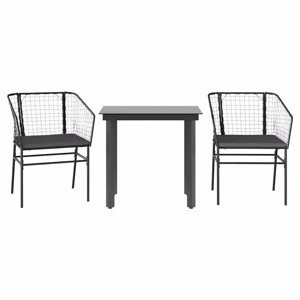 Set da pranzo da giardino 3 pezzi vidaXL in polyrattan con cuscini e tavolo in vetro nero e grigio