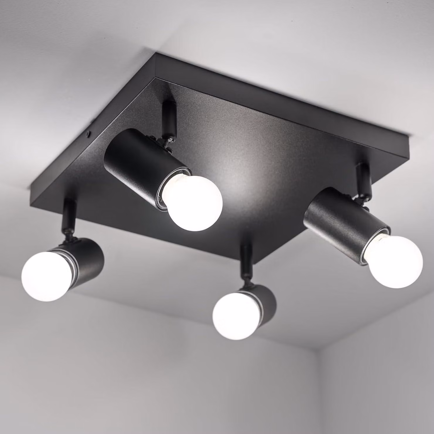 Plafoniera LUMILED plafoniera orientabile plafoniera a 4 luci spot da soffitto, ruotabile colore nero opaco 4x attacco E27 max.12W IP20 230V spot da soffitto