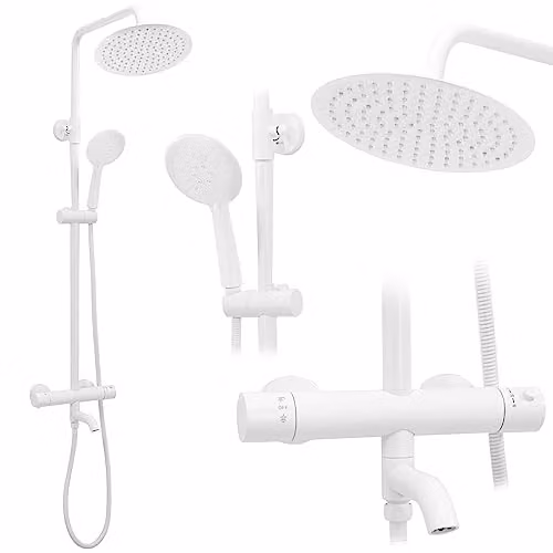Rea - Colonna Doccia Con Termostato Lungo Sistema Doccia In Ottone Bianco Per Bagno (Bianco) 45x26,5x117cm