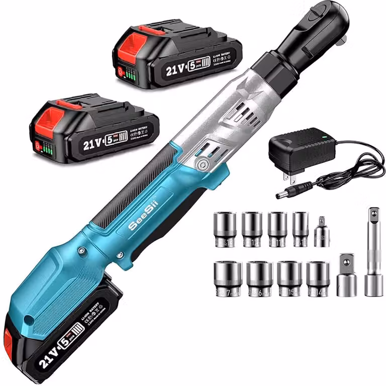 Chiave a cricchetto a batteria - 21 V - attacco da 0,95 cm - 90 Nm - 200 giri/min - allungata di 7,6 cm - 2 batterie da 2,0 Ah