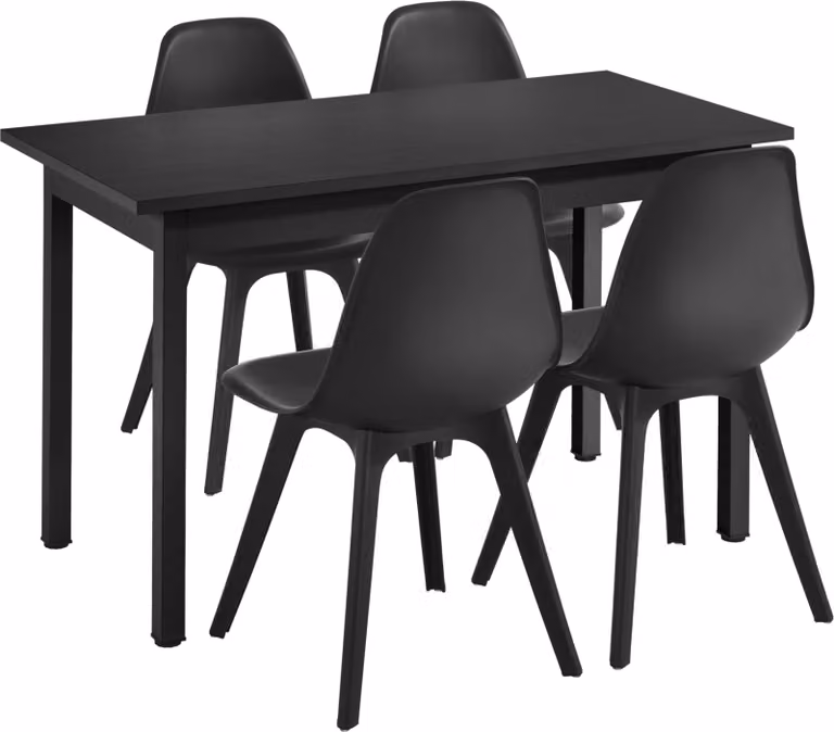 [Set da pranzo per 4 persone - Tavolo da pranzo nero 120x60cm + 4 sedie nero Tavolo da cucina Tavolo da sala da pranzo Sedia da sala da pranzo