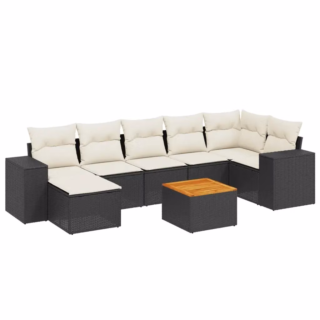 vidaXL Set Divani da Giardino a L in Polyrattan con Cuscini, 8 Pezzi, Nero e Bianco – 2