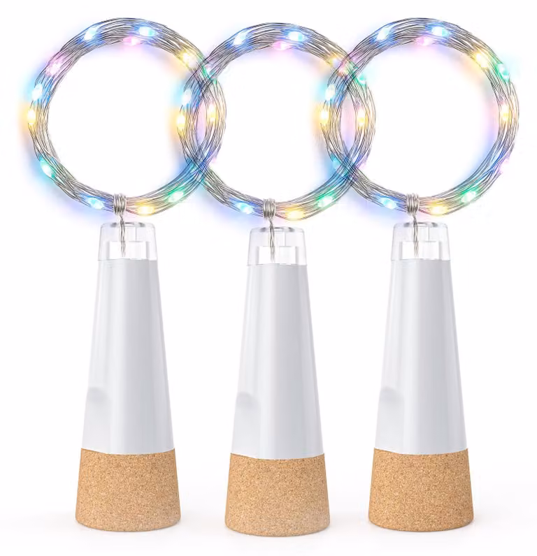 Catena luminosa per bottiglie, ricaricabile tramite USB, 20 LED, 2 metri, con tappi
