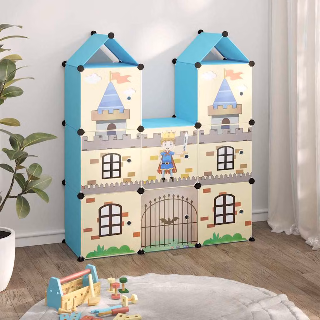 vidaXL Scaffale Portaoggetti per Bambini con 8 Cubi Blu in Plastica e Metallo L: 127,0 cm, P: 36,5 cm, H: 109,5 cm
